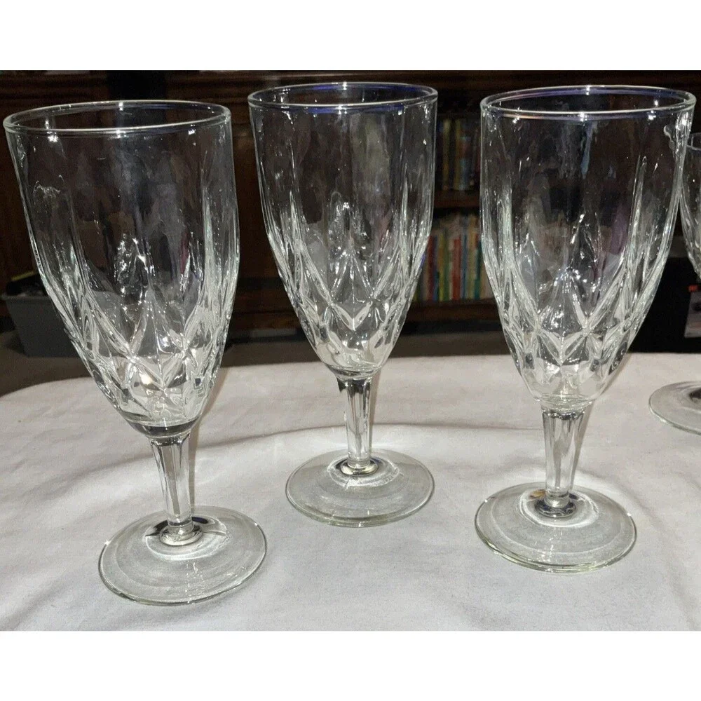 Anchor Hocking Glass CROWN POINT Diamond Champagne Footed Tumbler Goblet 1970’s